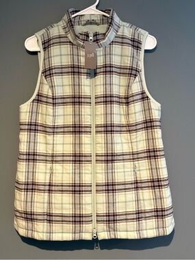 NWT J. Jill Plaid Vest SUPER SOFT Size Small Fleece Lined Preppy Mint Green